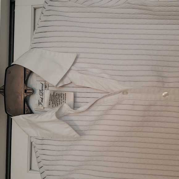 Fred David Long Sleeve White Striped, Partly Sheer, Cuff, Collared Button Down - Picture 5 of 9